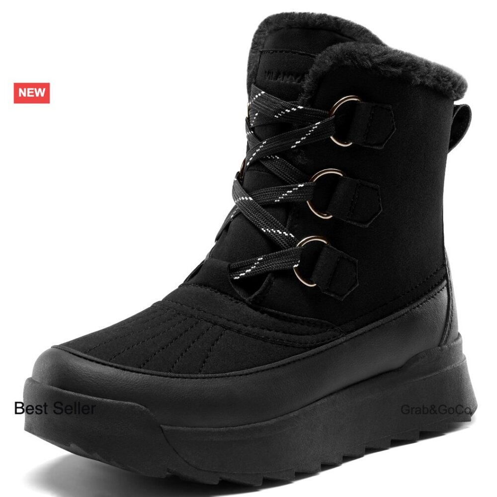 Winter Snow Boots Faux Fur Collar Ankle Booties Warm Microfleece Lining